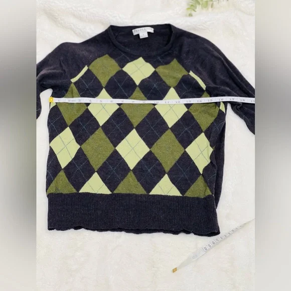 Women's Pendleton Gray & Olive Green Argyle Merino Wool Pullover Sweater Size S - Picture 6 of 8